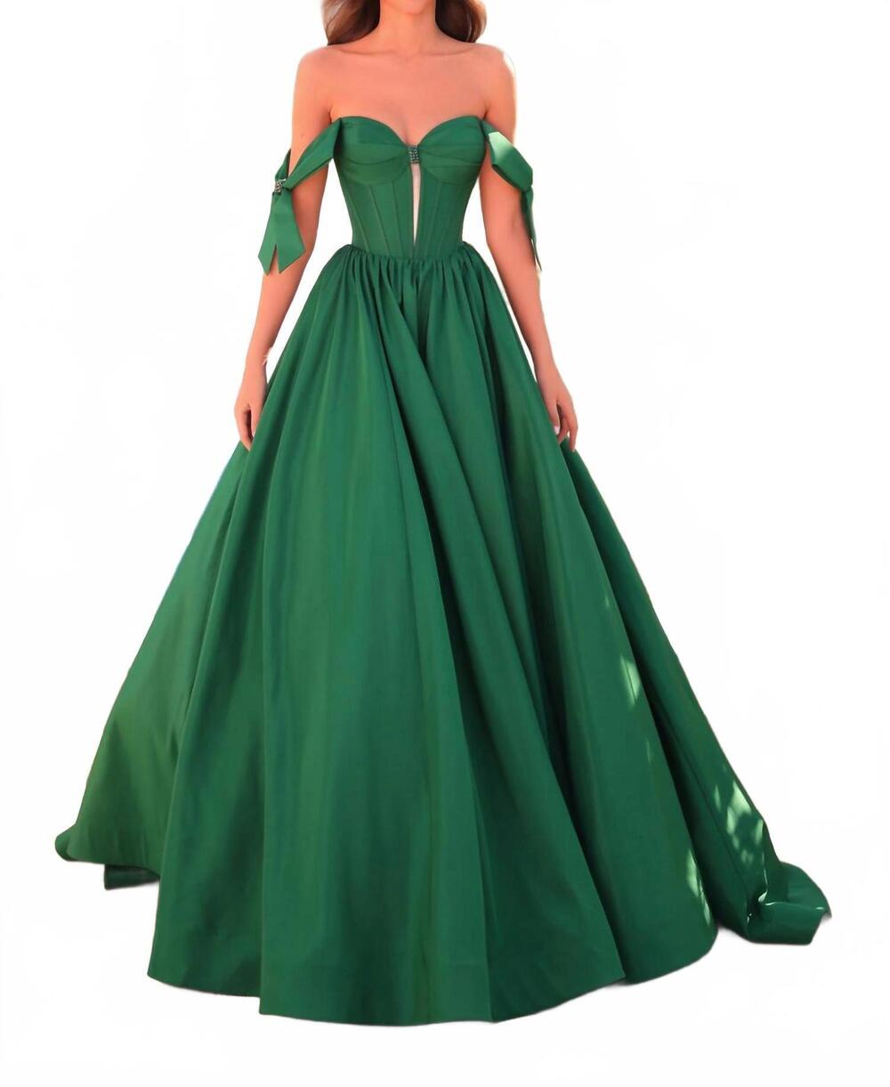 NEW AMARRA off-shoulder bow ball gown with sweetheart bodice in emerald
